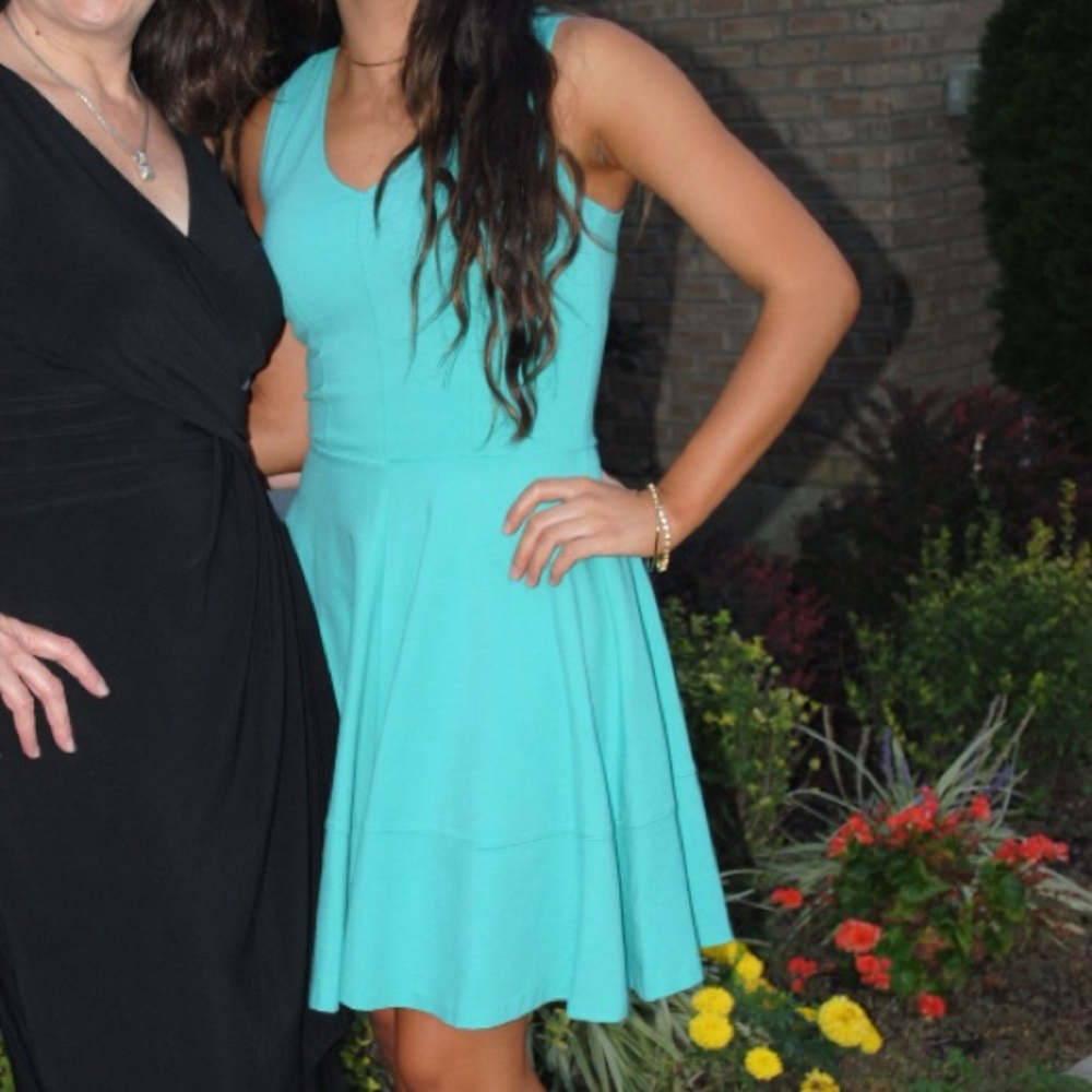 Aqua blue mini skater dress homecoming dress HOCO